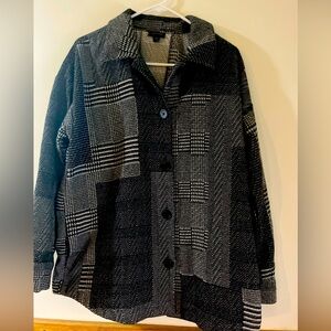 J Jill Womens M Heavy Shacket Black Houndstooth Terry Button Up Classic Career